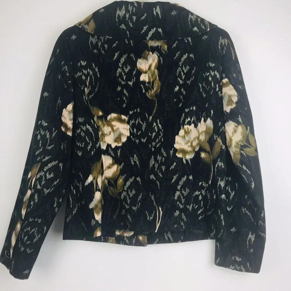 Bandolino Women's Black Gold Floral Shimmer Button‎ Front Jacket Size 6